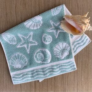 Sold. 💙 Hand Towel Beach Coastal Seashell Theme Light Teal Aqua Y2K